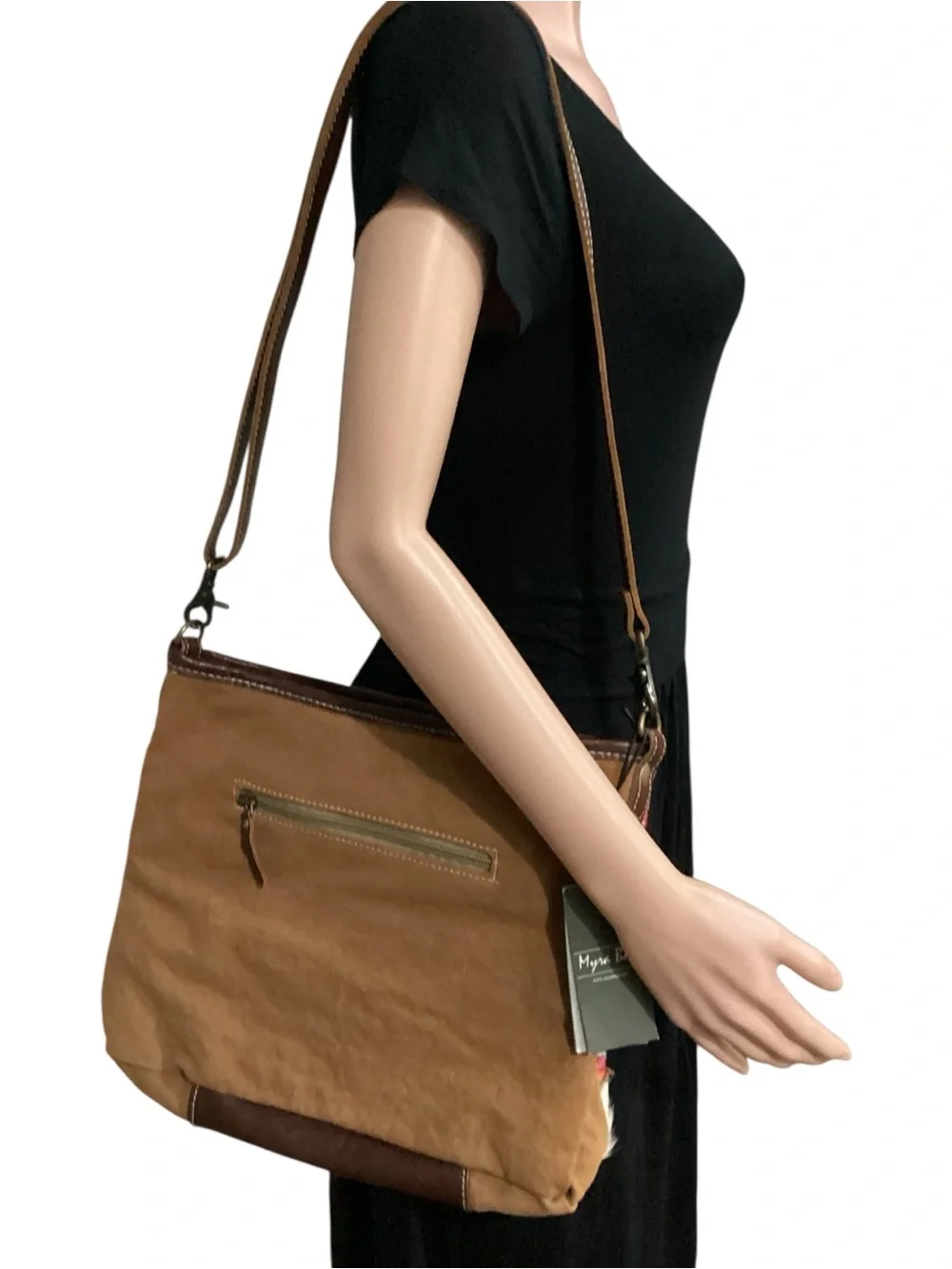 Myra Bag Rince Boho Aztec Crossbody Bag with Canvas Cowhide Leather Upcycled